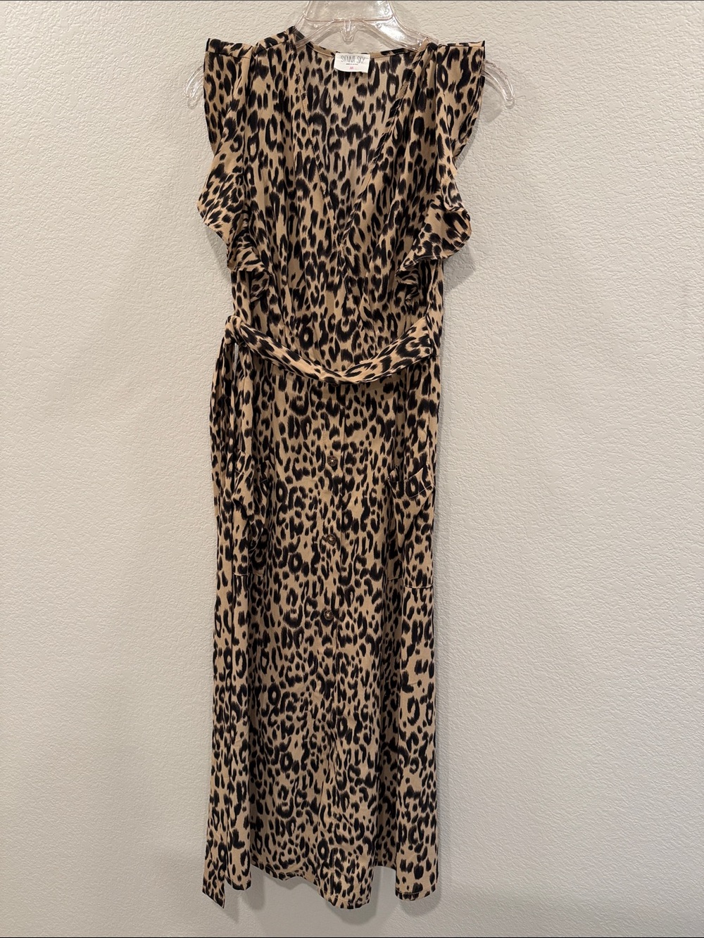 Sienna Sky Leopard Print Ruffle Maxi Dress - Tan & Black